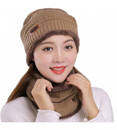 Skullies & Beanies Thick Warm Winter Beanie Hat Soft Stretch Slouchy Skully Knit Cap for Women - C-khaki-hat & Scarf - CK18HK...