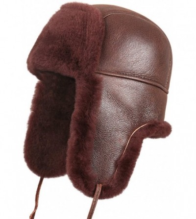 Bomber Hats Women's Shearling Sheepskin Aviator Russian Trapper Fur Winter Hat - Brick Color - C911NY76E0N