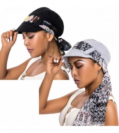 Newsboy Caps Newsboy Cap with Scarf Breathable Bamboo Cotton Lined Chemo Hat for Women of - Black+gray - CO18WWGDLW6