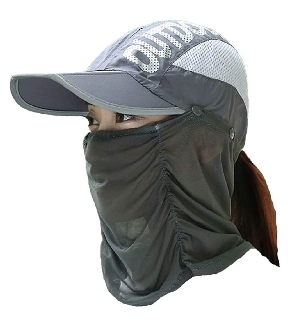Sun Hats Baseball Mesh Cap Sunscreen Cycling Sun Proof Flat Caps with Mask Veil Flaps Face Cover Bicycle Hat - Dark Grey - CG...