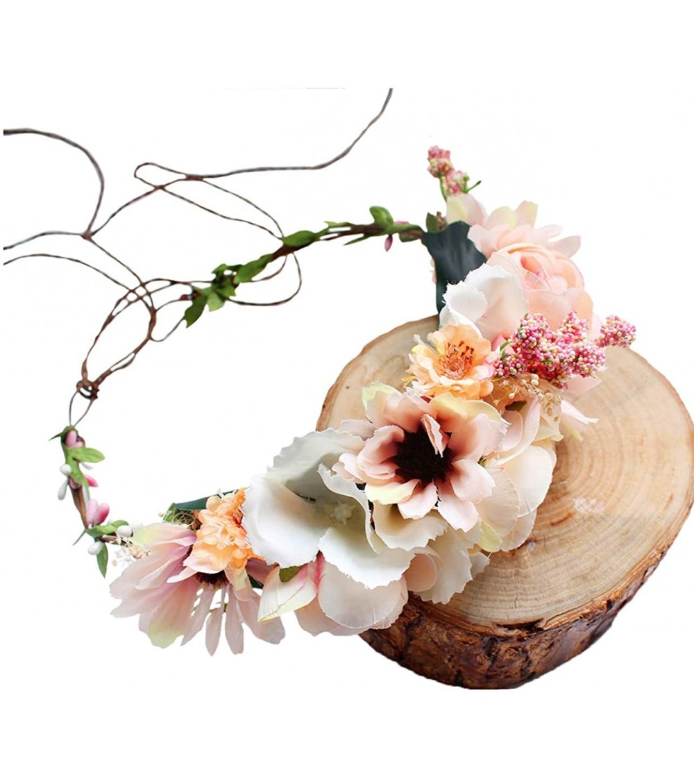 Headbands Boho Flower Headband Hair Wreath Floral Garland Crown Halo Headpiece with Ribbon Wedding Festival Party - W - CL18Y...