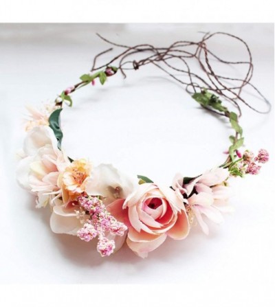 Headbands Boho Flower Headband Hair Wreath Floral Garland Crown Halo Headpiece with Ribbon Wedding Festival Party - W - CL18Y...