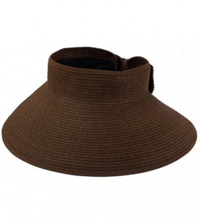 Visors Women Wide Brim Roll-up Striped/Ribbe Straw Sun Visor Packable Summer Beach Hat Bucket Pool Cap - Coffee - C012O1XXY7H