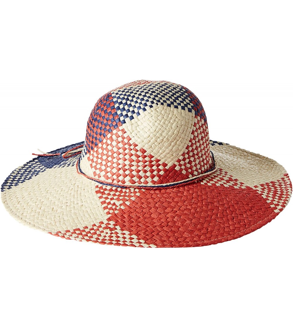 Sun Hats Women's Americana Wide Brim Paper Straw Hat - Multi Blue/Red - CF11DX6OEIT