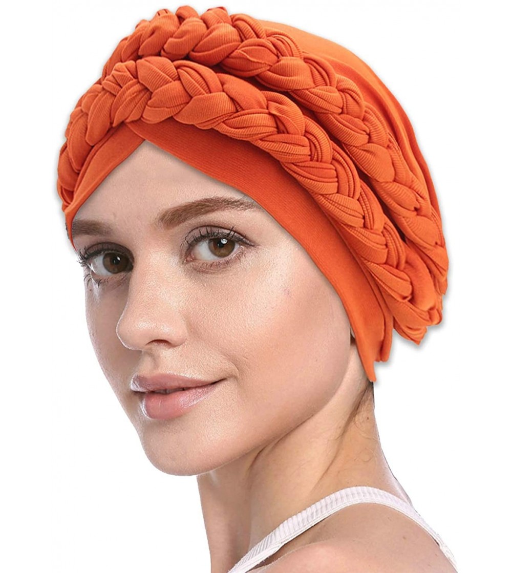 Skullies & Beanies Soft Cotton Head Scarf-Sleeping Cap Headwear Head Wrap for Women - Orange - CH18T9GU8Q9
