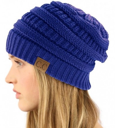 Skullies & Beanies Winter Trendy Soft Cable Knit Stretchy Warm Ribbed Beanie Skully Ski Hat Cap - Solid Blue - CF18IC6HZKU