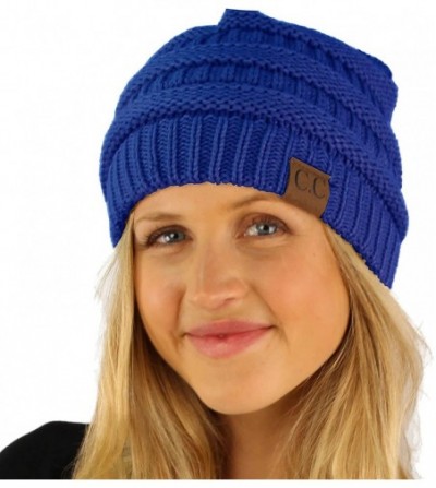 Skullies & Beanies Winter Trendy Soft Cable Knit Stretchy Warm Ribbed Beanie Skully Ski Hat Cap - Solid Blue - CF18IC6HZKU