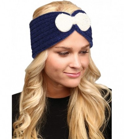 Cold Weather Headbands Women's Winter Sequin Flower Knitted Headband Ear Warmern - Ribbon Blue - CC18HD5DR66