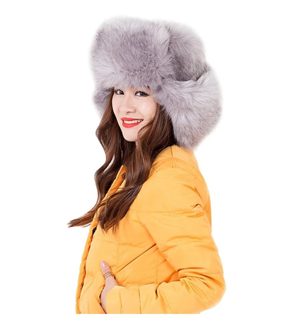 Bomber Hats Women's Russian Cossack Style Faux Fur Winter Ushanka Hat - Light Grey - CG128S82Y01