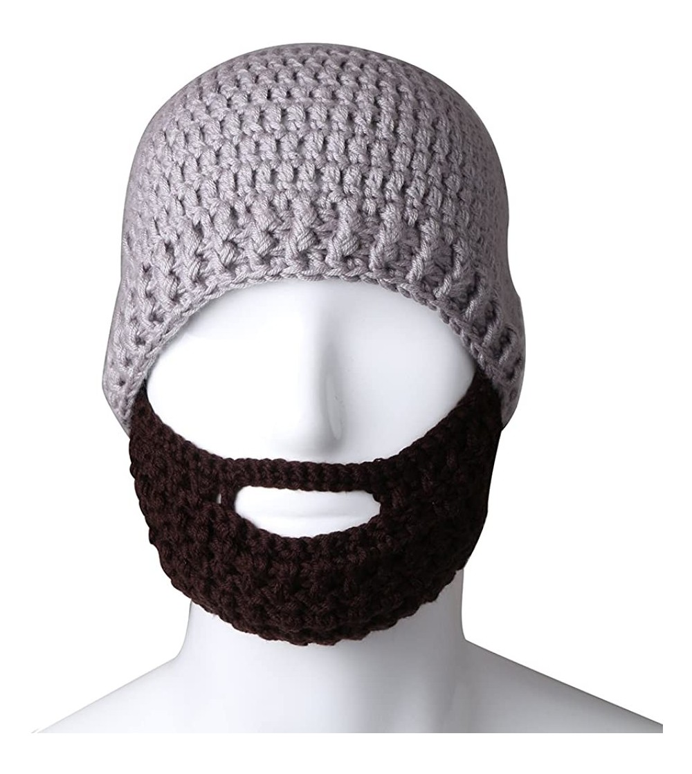 Skullies & Beanies Unisex Knit Stubble Beard Beanie - Grey&coffee - CV11OX65IEH