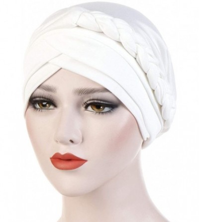 Skullies & Beanies Chemo Cancer Head Hat Cap Ethnic Bohemia Pre-Tied Twisted Braid Hair Cover Wrap Turban Headwear - A White ...