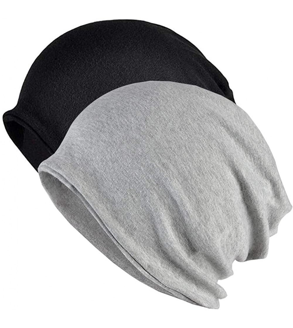 Skullies & Beanies Women Cotton Beanie Lace Soft Sleep Cap Slouchy Chemo Hats - Black and Grey - CO196D6R8Q0