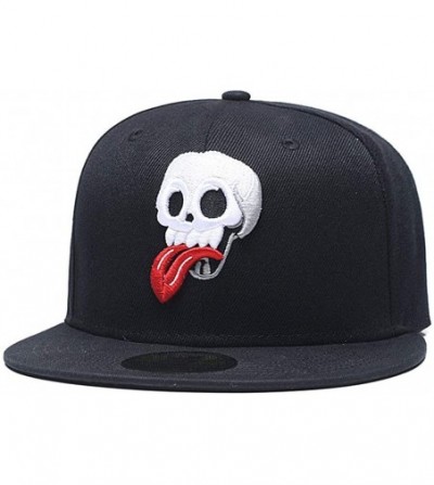 Baseball Caps Skull Skeleton Baseball Cap- Men Solid Flat Bill Adjustable Snapback Hats Unisex - Black White - CU183NRWW8R