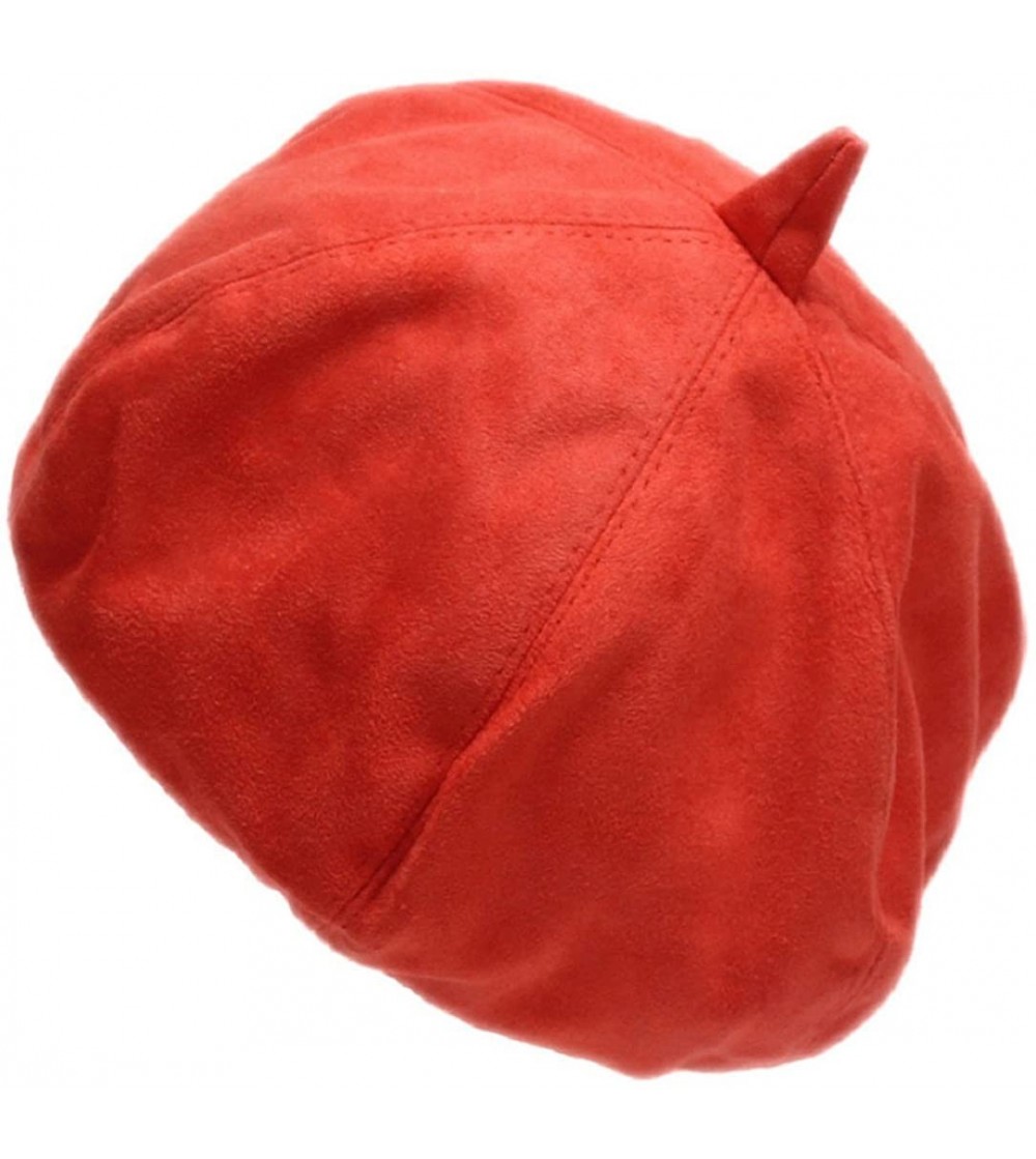 Berets French Style Lightweight Casual Classic Solid Color Faux Suede Leather Beret - Red2 - C812MAR5J8U