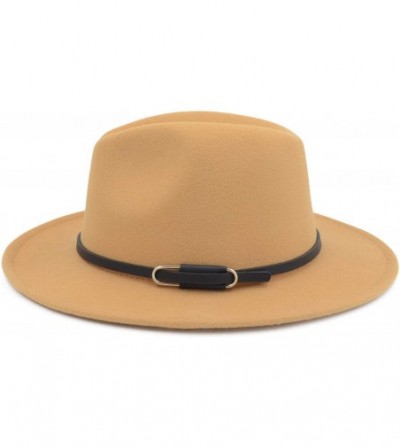 Fedoras Women Men Vintage Wide Brim Belt Buckle Panama Felt Fedora Hat - O Camel - CD18A8KWYGD