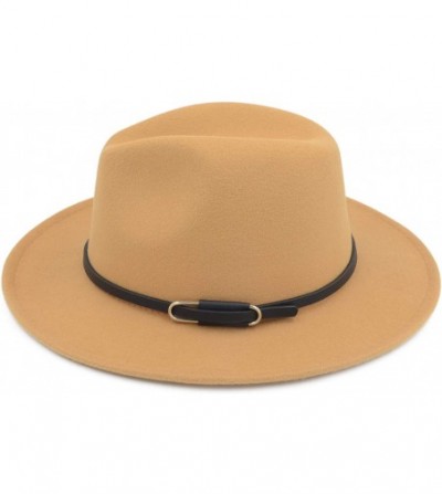Fedoras Women Men Vintage Wide Brim Belt Buckle Panama Felt Fedora Hat - O Camel - CD18A8KWYGD