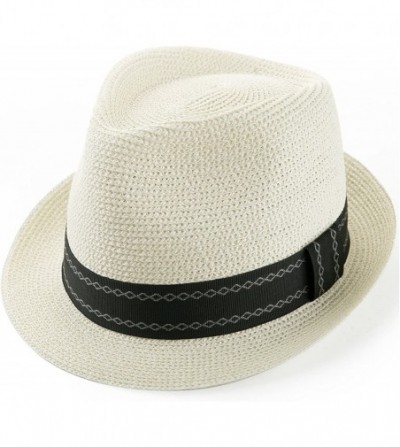 Sun Hats Unisex Fedora Straw Sun Hat Paper Summer Short Brim Beach Jazz Cap - Ivory - CA180637N7Y