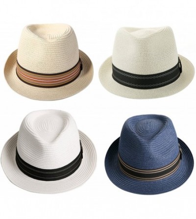 Sun Hats Unisex Fedora Straw Sun Hat Paper Summer Short Brim Beach Jazz Cap - Ivory - CA180637N7Y
