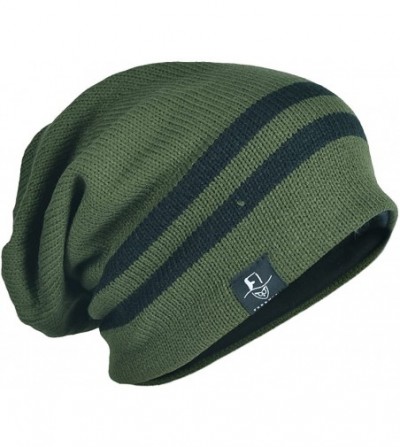 Skullies & Beanies Slouchy Knitted Baggy Beanie Hat Crochet Stripe Summer Dread Caps Oversized for Men-B318 - Green - CK182YH...