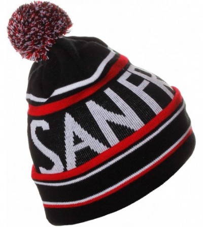 Skullies & Beanies Unisex USA Cities Fashion Large Letters Pom Pom Knit Hat Beanie - San Francisco Black Red - CV12N45AWOU