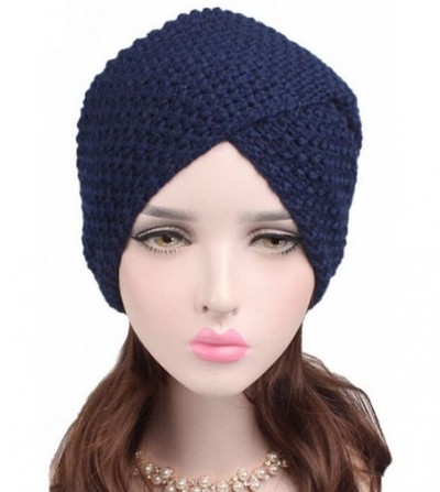 Skullies & Beanies Elegant Womens Warm Winter Knitted Hat Cap - Navy - CH186TA7KIU