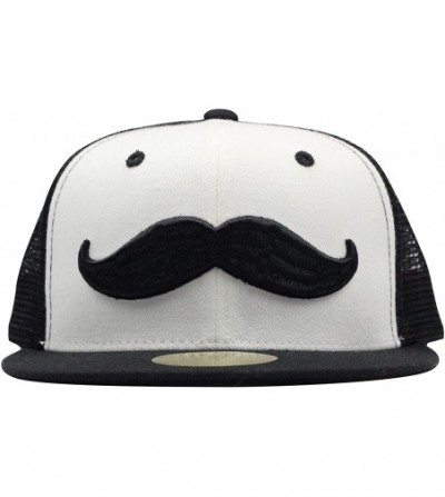 Baseball Caps Mustache Embroidered Snapback Mesh Trucker Hat Hipster Cap Flat Bill Black White - CP11P6D4ERD