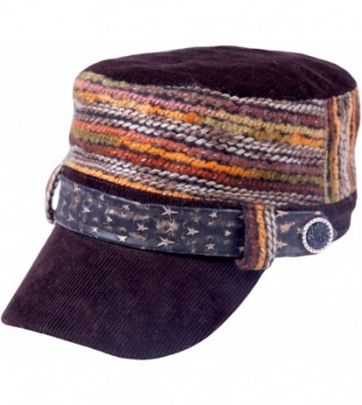 Newsboy Caps Womens Flat Cap Cadet Hat with Visor Belt Decoration - Coffee - CB189XNYG88