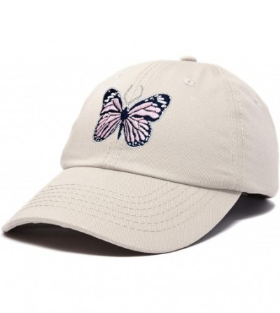 Baseball Caps Pink Butterfly Hat Cute Womens Gift Embroidered Girls Cap - Beige - CS18SC8RH8O