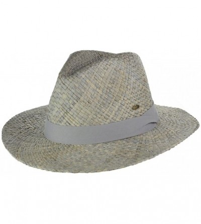 Sun Hats Women's Raffia Straw Weaved Panama Sun Hat with Ribbon Trim - Gray - CL17Y9AS4EM