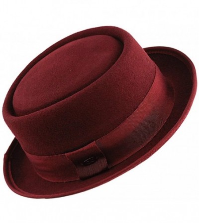 Fedoras Women's Wool Felt Solid Color Band Accent Classic Porkpie Hat - Burgundy - C411UH9F2B3