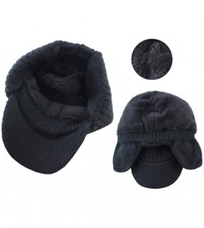 Skullies & Beanies Mens Women Knit Visor Winter Beanie Hat & Fleece Scarf Sets Face Neck Cover & Ear Flap - 6w28-black - C818...
