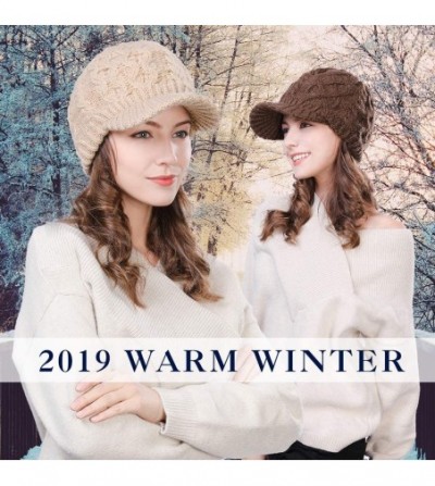 Skullies & Beanies Womens Knit Visor Beanie Newsboy Cap Winter Warm Hat Cold Snow Weather Girl 55-60cm - 68294-brown - CB18LL...