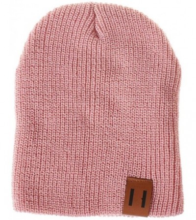 Skullies & Beanies Women's Solid Color Wool Knit Hats Earmuffs Parent-Child Caps - Pink - CD18I74YER5
