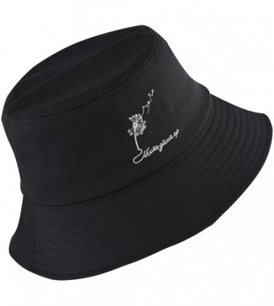 Bucket Hats Unisex Fashion Unique Word Embroidered Bucket Hat Summer Fisherman Cap for Men Women Teens - Black Dandelion - CB...