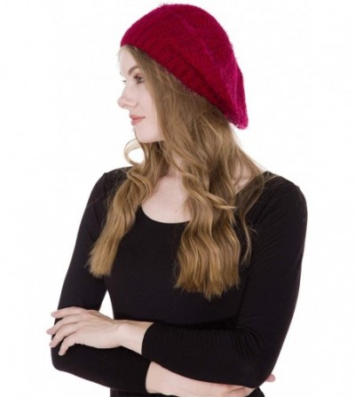 Berets Women's Warm Soft Plain Color Winter Cable Knitted Beret Hat Skull Slouch Hat - Wine Red - CG18A90K35I