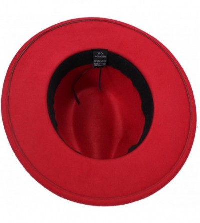 Fedoras Norboe NE Women's Wide Brim Elegant Luxury Panama Fedora Hat Wool Cap with Strap - Red - CV120TOKXCN