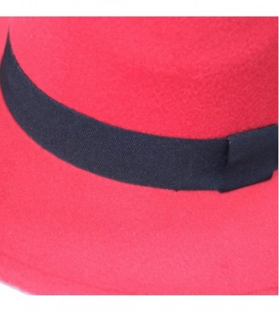 Fedoras Norboe NE Women's Wide Brim Elegant Luxury Panama Fedora Hat Wool Cap with Strap - Red - CV120TOKXCN
