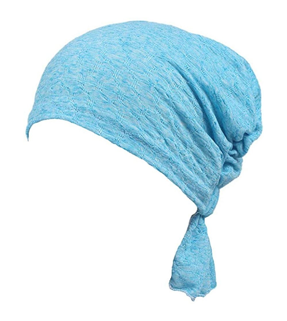 Skullies & Beanies Ruffle Chemo Turban Hair Loss Cap Cancer Slouchy Beanie Muslim Abbey Headband - Blue - CC18HDY2YQH