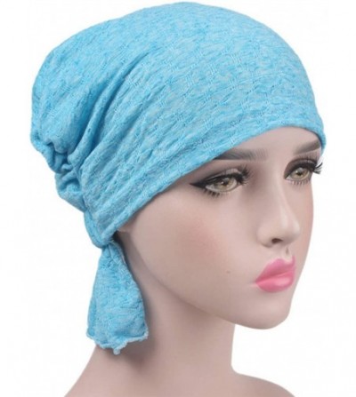 Skullies & Beanies Ruffle Chemo Turban Hair Loss Cap Cancer Slouchy Beanie Muslim Abbey Headband - Blue - CC18HDY2YQH