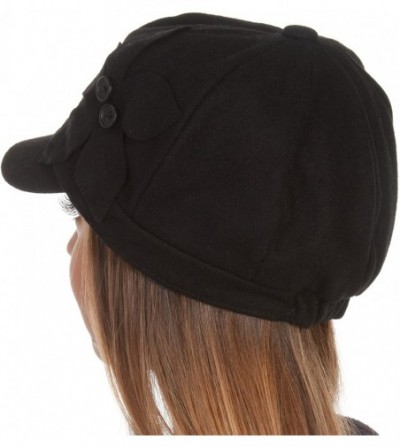 Newsboy Caps Sasha Wool Newsboy Cabbie Hat with Button Flower - Black - CL117BFY6IL