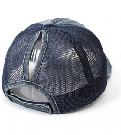 Baseball Caps Baseball Ponytail-Hat Distressed Baseball for Women - Navy - C0199AXG73C