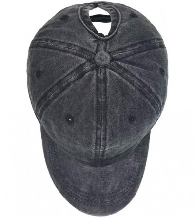 Baseball Caps Ponytail Baseball Hat Distressed Retro Washed Cotton Twill - Black+grey - CS18NCZGO2M