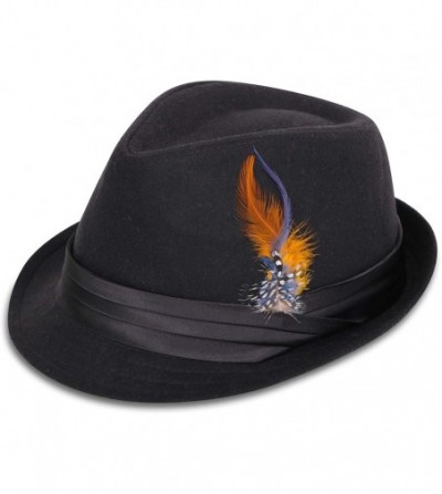 Fedoras Men's Women's Manhattan Structured Gangster Trilby Fedora Hat - P_black/Orange - CD11N2MF90B