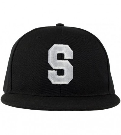 Baseball Caps ABC Embroidered Letter Snapback Cap in Black White with Letters A to Z - S - CO11KSIAP2X