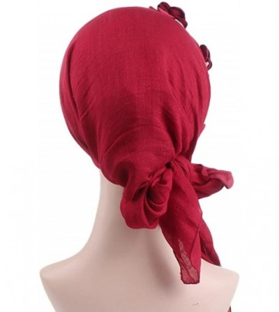 Baseball Caps Womens Head Scarf Pre Tied Chemo Hat Beanie Turban Headwear for Cancer - Wine Red - CT18E82C9EA