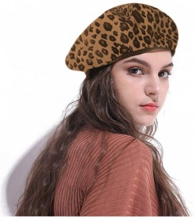 Berets Women Vintage Leopard Print Beret Hat Ladies Warm Beanie Cap - Yellow - CK18YD7SNCC