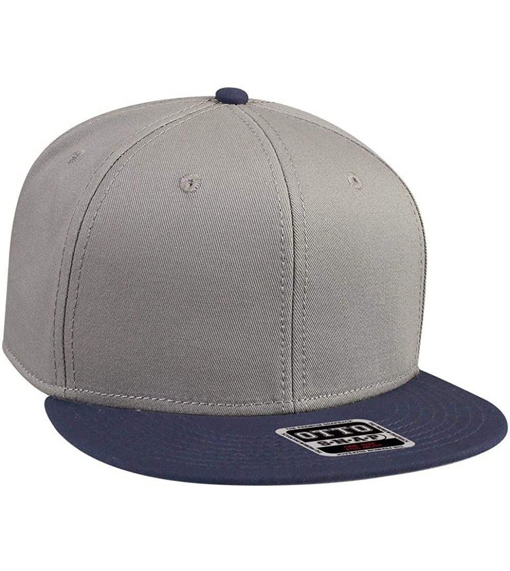 Baseball Caps SNAP Cotton Twill Round Flat Visor 6 Panel Pro Style Snapback Hat - Nvy/Gry/Gry - CZ12FN5VYCL