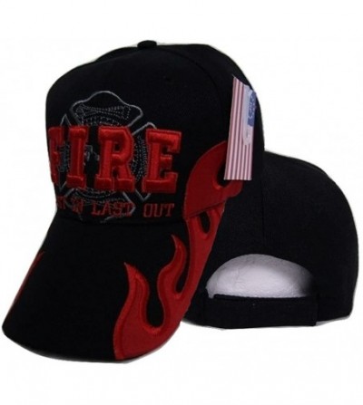 Skullies & Beanies First in Last Out Fire Department Dept. Fighter Black Red Embroidered Baseball Cap Hat - C6180UHR9KM