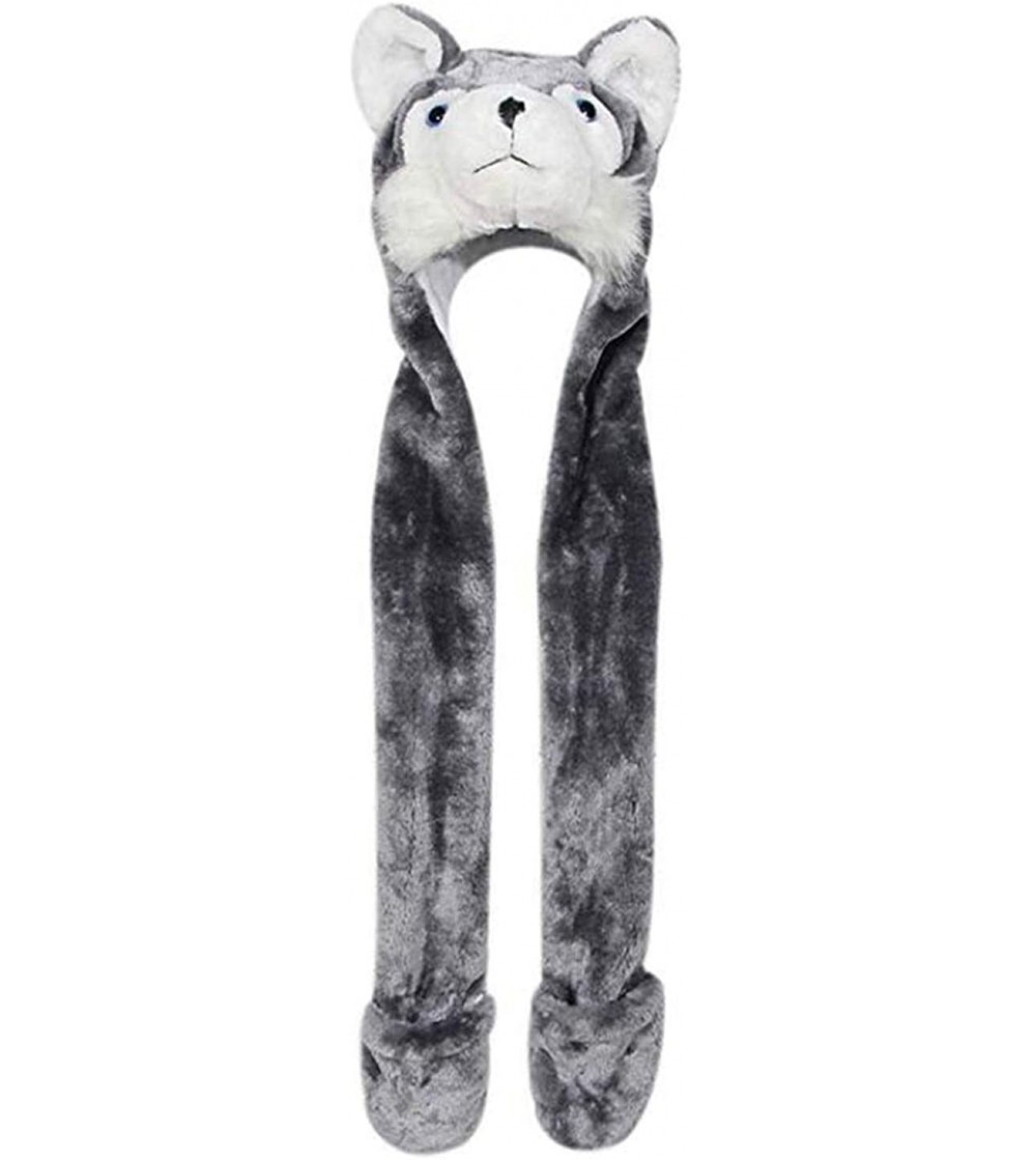 Skullies & Beanies Plush Faux Fur Animal Critter Hat Cap Halloween Costume for Kids Adults - Husky-long - C418ZZ2NSCQ