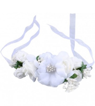 Headbands Rose Flower Crown Wreath Wedding Headband Wrist Band Set - White - CA12NTOE9MG